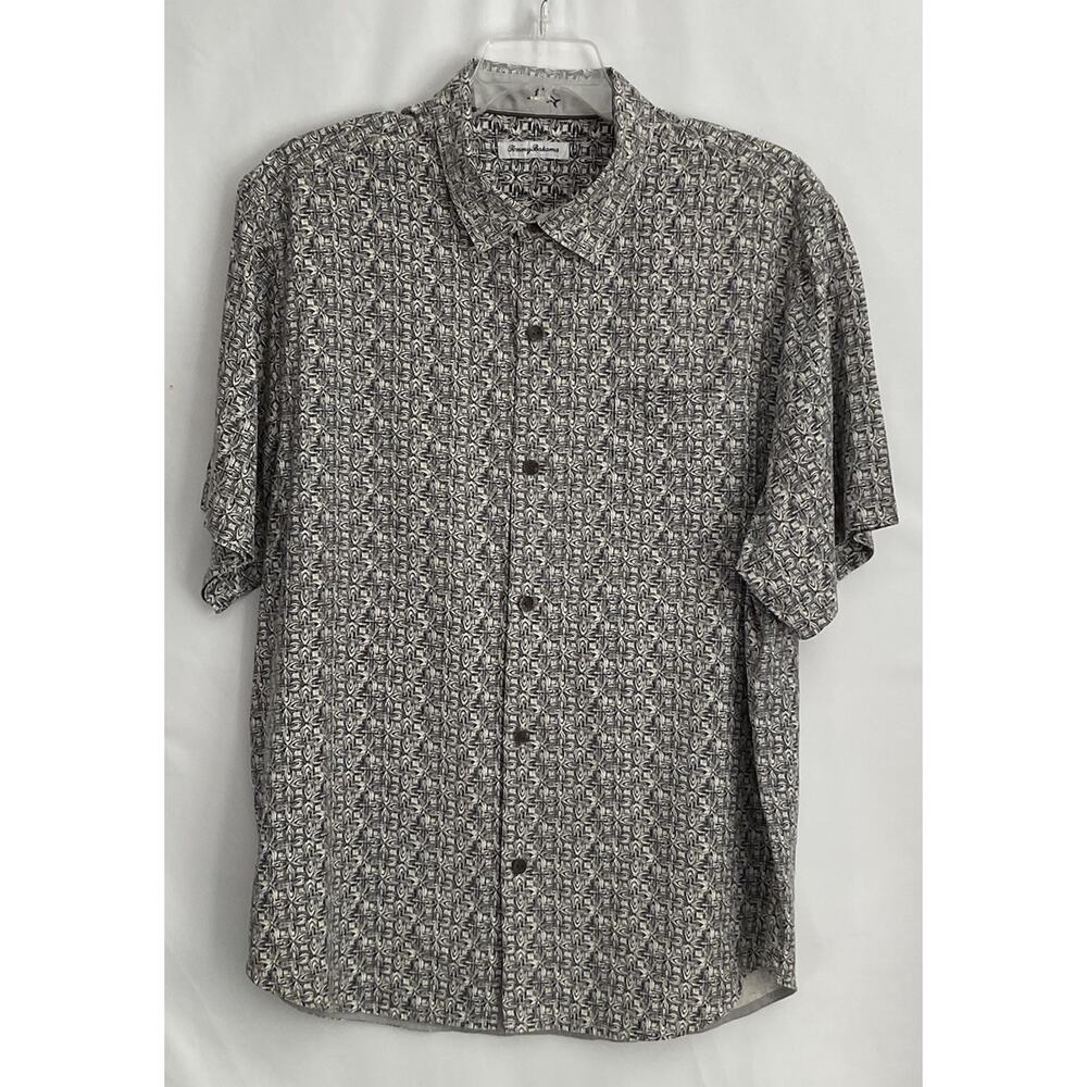 Tommy Bahama Men’s XL Gray/Black Geometric Design Shot Sleeve 100% Silk